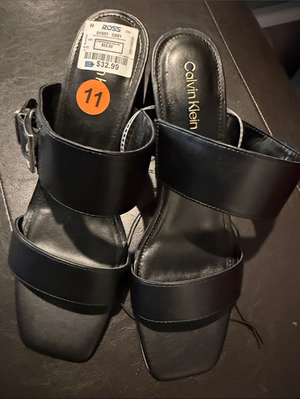 Calvin Klein Black Double-Band Slide Sandals